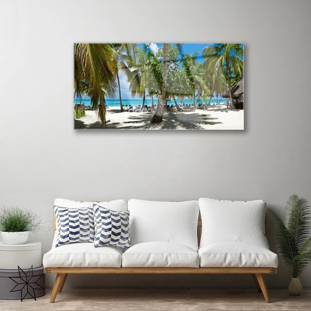 Skleneny obraz Pláž palma stromy príroda 100x50 cm