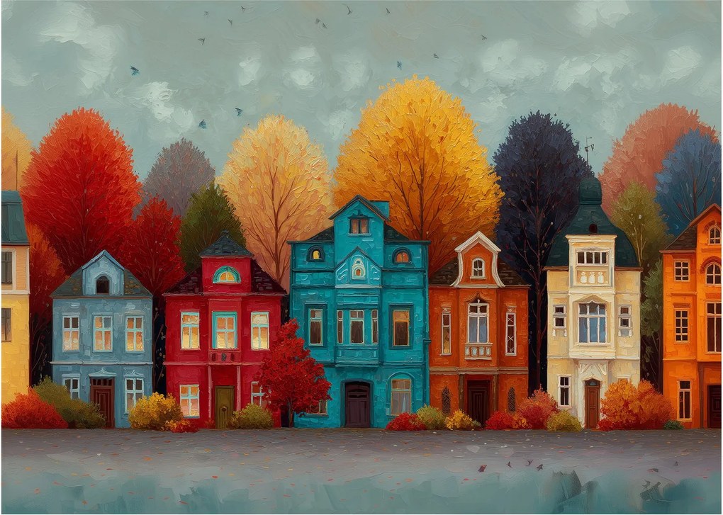 Obraz - Maľované jesenné mesto (70x50 cm)