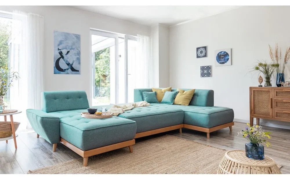 Tyrkysovomodrá rozkladacia rohová pohovka (pravý roh/do tvaru "U") Dazzling Daisy – Miuform