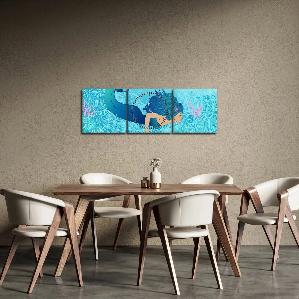 Obraz - Morská panna (s hodinami) (90x30 cm)