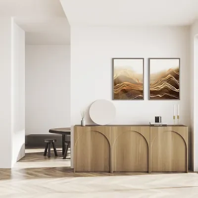 Maľba v hnedom ráme BROWN WAVES I 50x70 cm