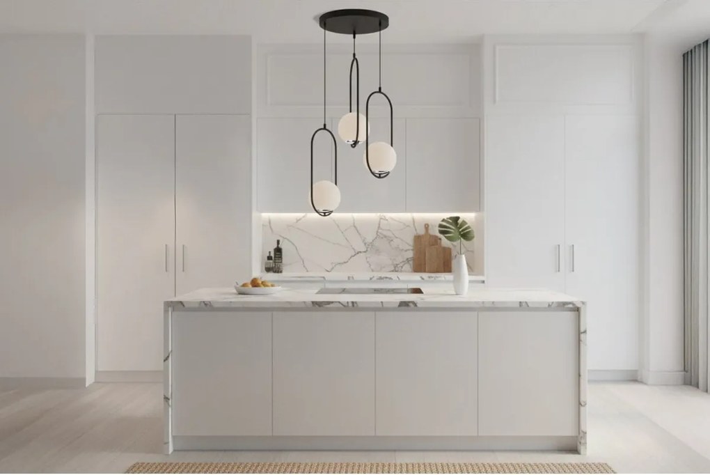 Závesné svietidlo Florence, 3x biele sklenené tienidlo, b/ch, o, U