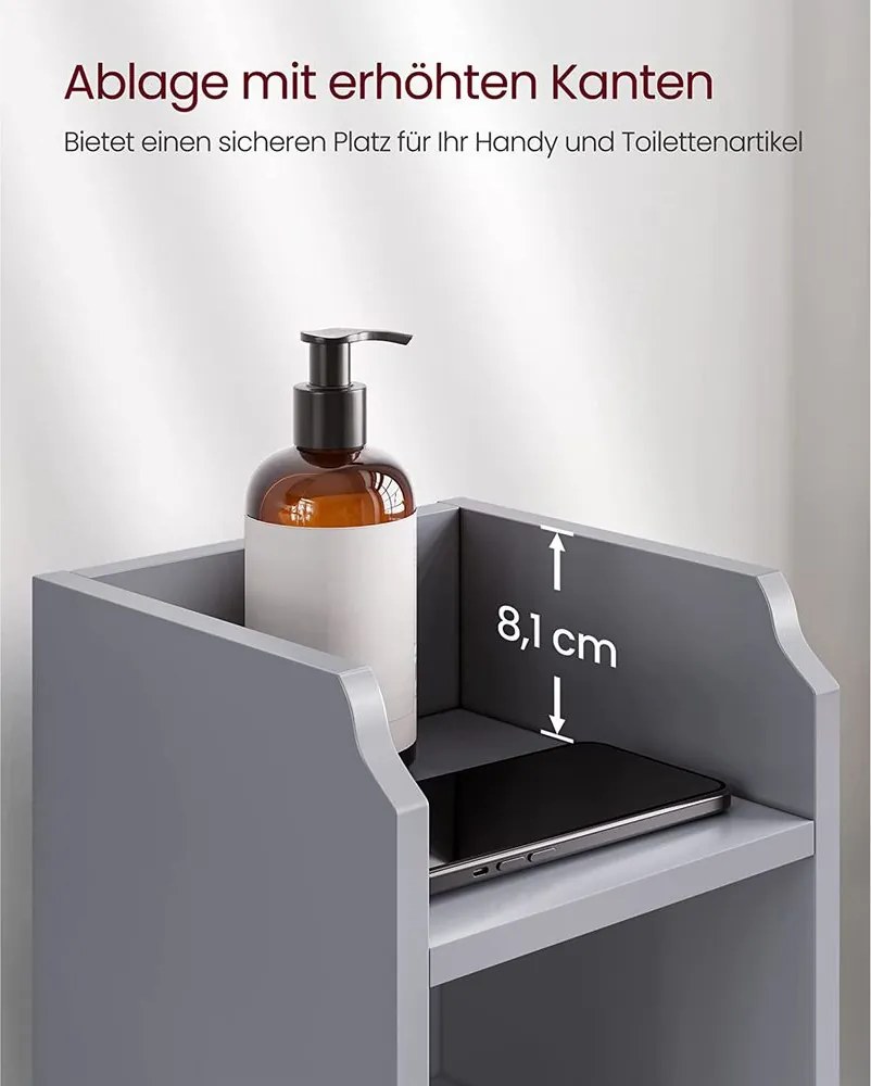 VASAGLE úzka kúpeľňová skrinka s dvierkami – sivá BBC310P36