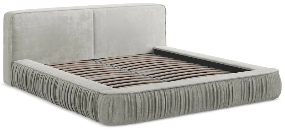 Svetlosivá čalúnená dvojlôžková posteľ s úložným priestorom s roštom 140x200 cm Keoni – Makamii