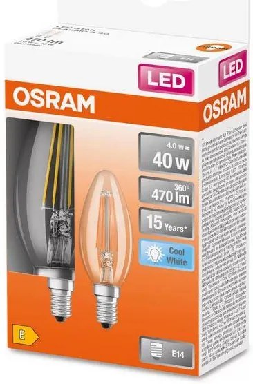 Žiarovka LED OSRAM FIL E14 B35 4W 4000K 2ks