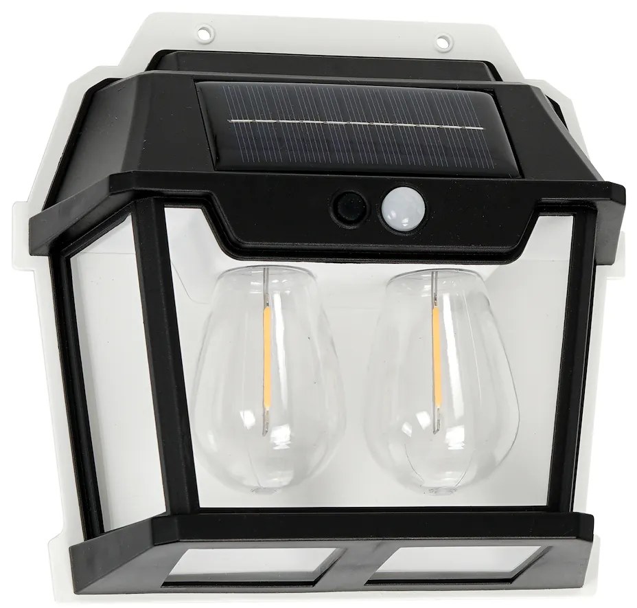 Exteriérové solárne nástenné svietidlo Filo2, 1x transparentné/čierne plastové tienidlo, pohybový senzor