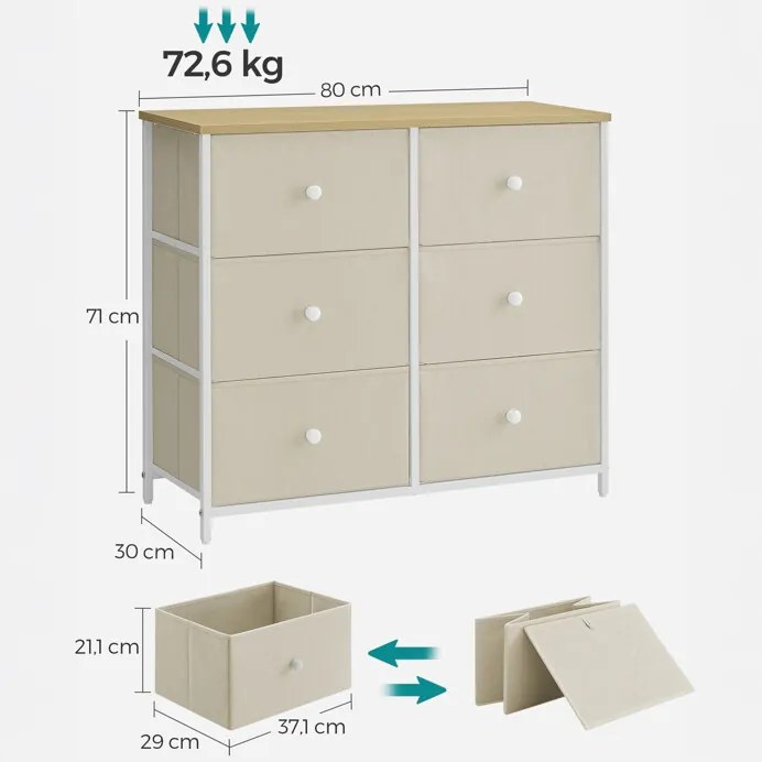 Autronic BONTEC Komoda 80x30x71cm, kov, béžová, AUK-E1033 WT Farba: Béžová