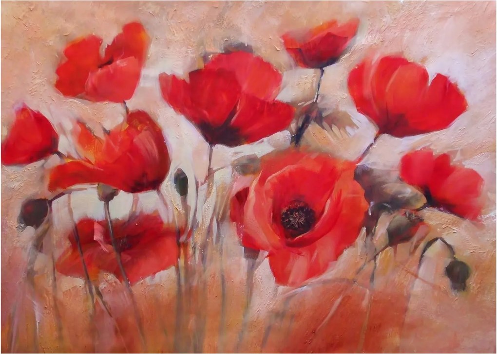 Sklenený obraz - Vlčie maky (70x50 cm)