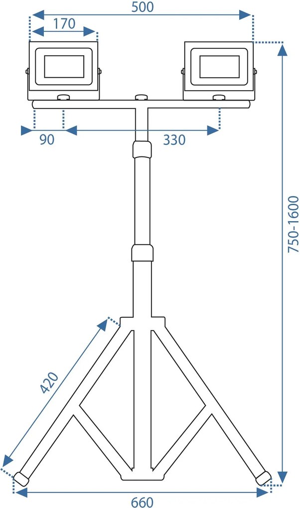 Toolight Toolight, Halogénová LED stavebná lampa na statíve 2x50W, RSL005-2x50N, OSW-10204