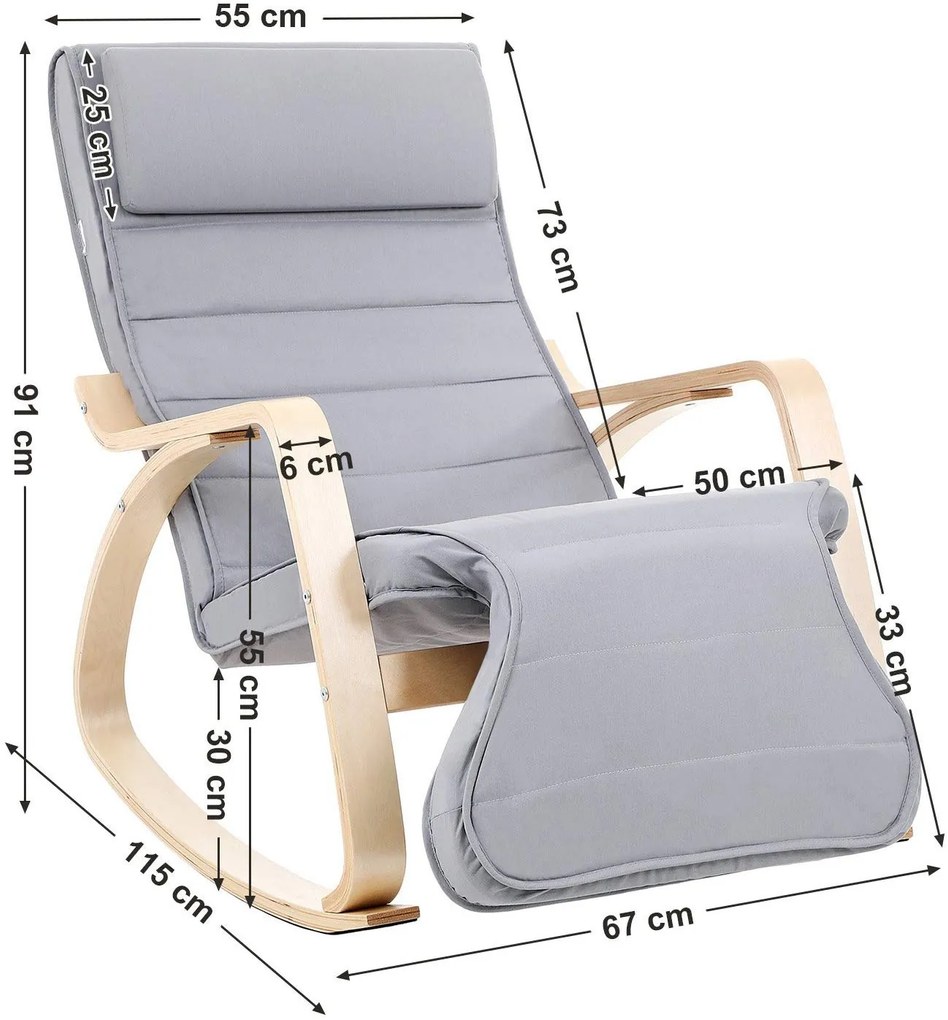 SONGMICS Hojdacie kreslo polstrované svetlo šedé