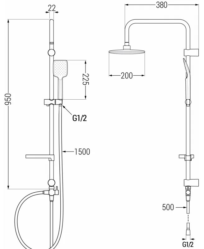 Mexen Sven, sprchový set s dažďovou sprchou a Slim termostatickou sprchovou batériou, čierna matná, 77105262-70