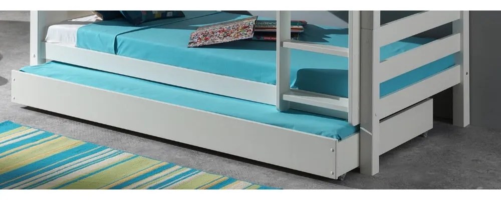 Biela poschodová detská posteľ z borovicového dreva s úložným priestorom s výsuvným lôžkom 90x200 cm PINO – Vipack