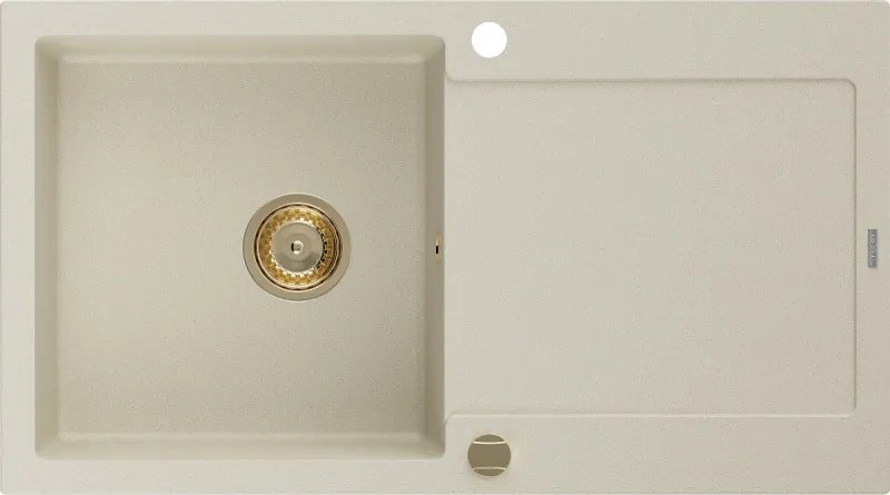 Mexen Leo granitový drez s 1 komorou a odkvapkávačom 900 x 500 mm, béžový, sifón zlatý - 6501901010-69-G