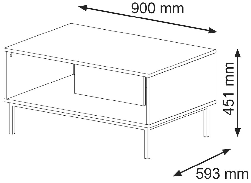 Konferenčný stolík Rowanna (dub artisan + čierna + zlatá). Akcia -20%. Vlastná spoľahlivá doprava až k Vám domov. 1124997