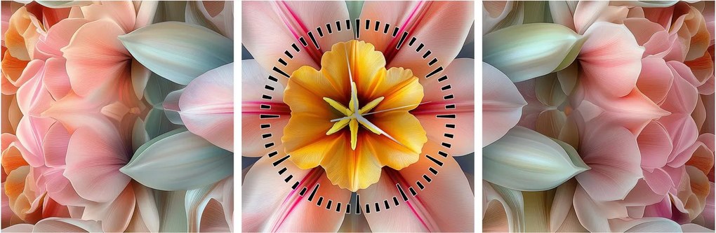 Obraz - Kaleidoskopický kvet (s hodinami) (90x30 cm)