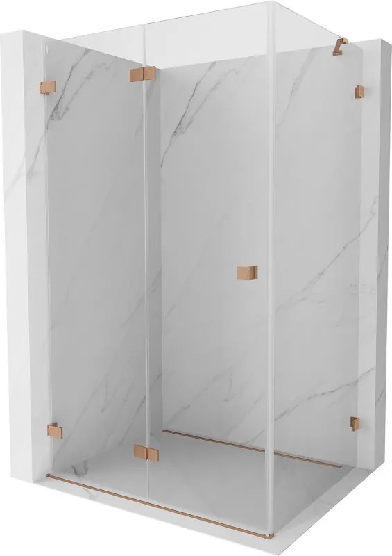 Mexen Lunar-F, 1-krídlový sprchový kút so skladacími dverami, ľavý, 75 x 70 cm, 8mm číre sklo, medený profil, 836-075-070-65-00-L