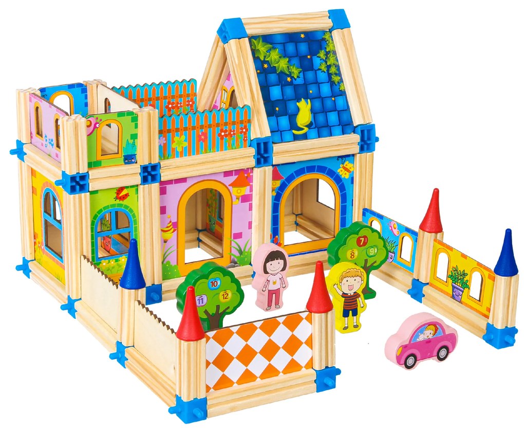 WELLHOX Drevené stavebné bloky Domček 6 v 1 DELTA-CC125M14