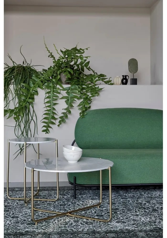 Okrúhly konferenčný stolík s mramorovou doskou v bielo-zlatej farbe ø 70 cm Timpa – White Label