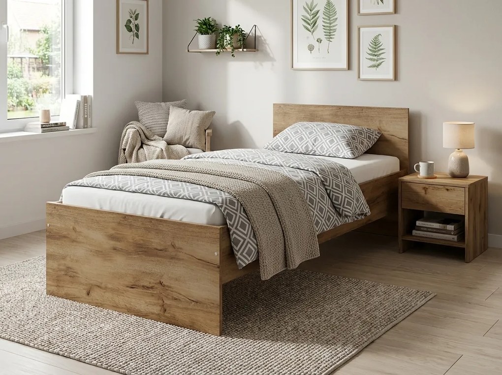 Posteľ ELISA 90 x 200 cm, dub artisan Rošt: S lamelovým roštom, Matrac: Matrac DELUXE 10 cm