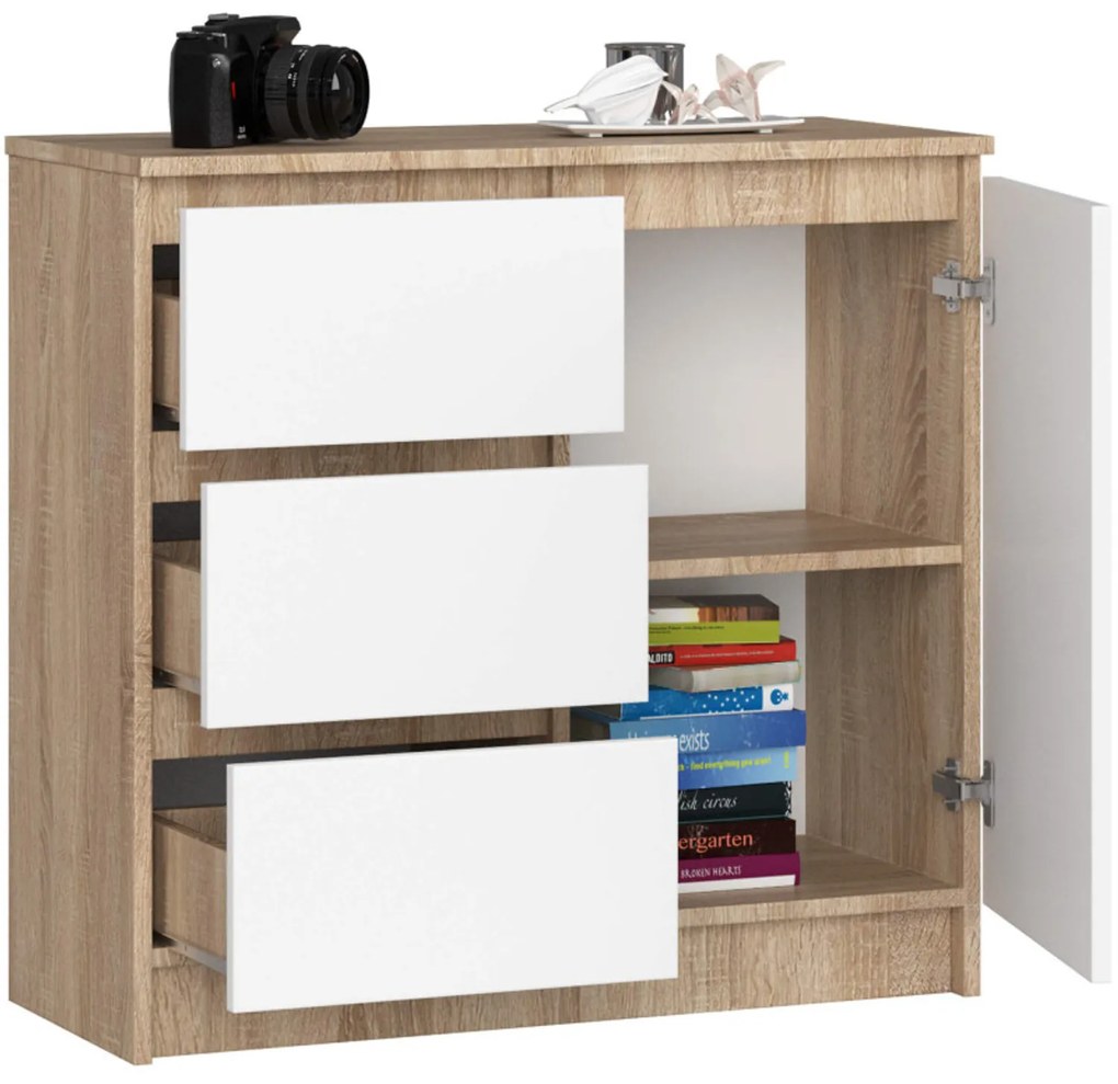 Komoda K80 JERRY 1D 3SZ - dub sonoma/biela