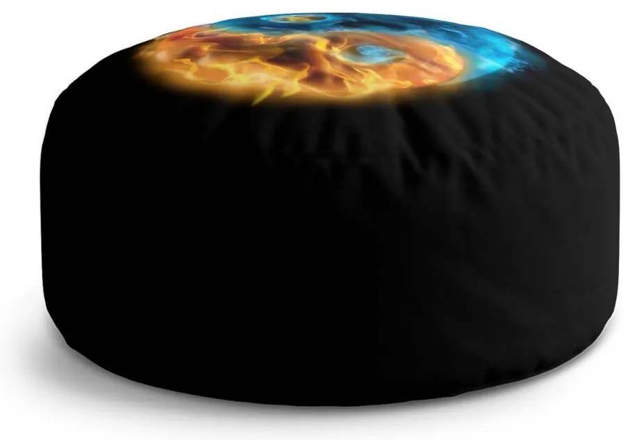 Taburet Circle ohnivé jin a jang, čierna