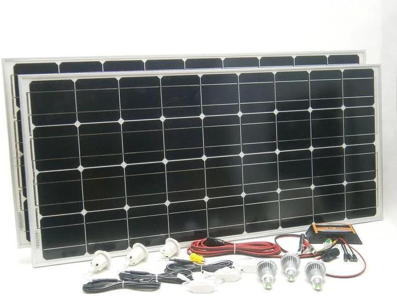 SOLAR Solárny monokryštalický systém SO124 200W 12V s USB výstupom a LED osvetlením