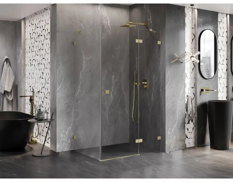 Mexen Lunar, pravostranný výklopný sprchový kút 70 x 90 cm, 8mm číre sklo, zlatý matný profil, 834-070-090-55-00-P