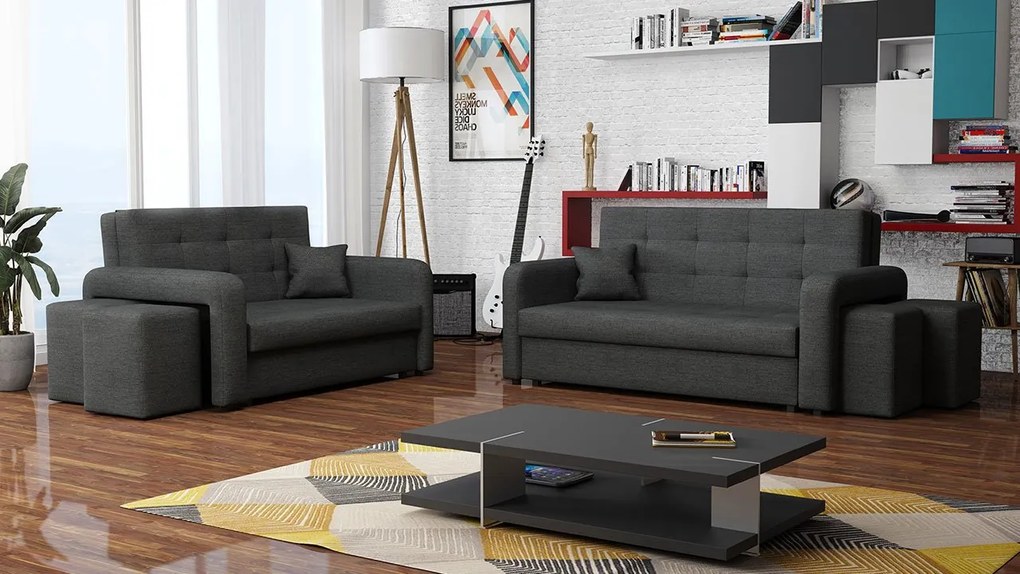 Rozkladacia sedacia súprava s úložným priestorom Clivia Home II + III, Taburetka: ľavá strana (pohovka III) + pravá strana (pohovka II), Dostupné poťahy: Malmo 81