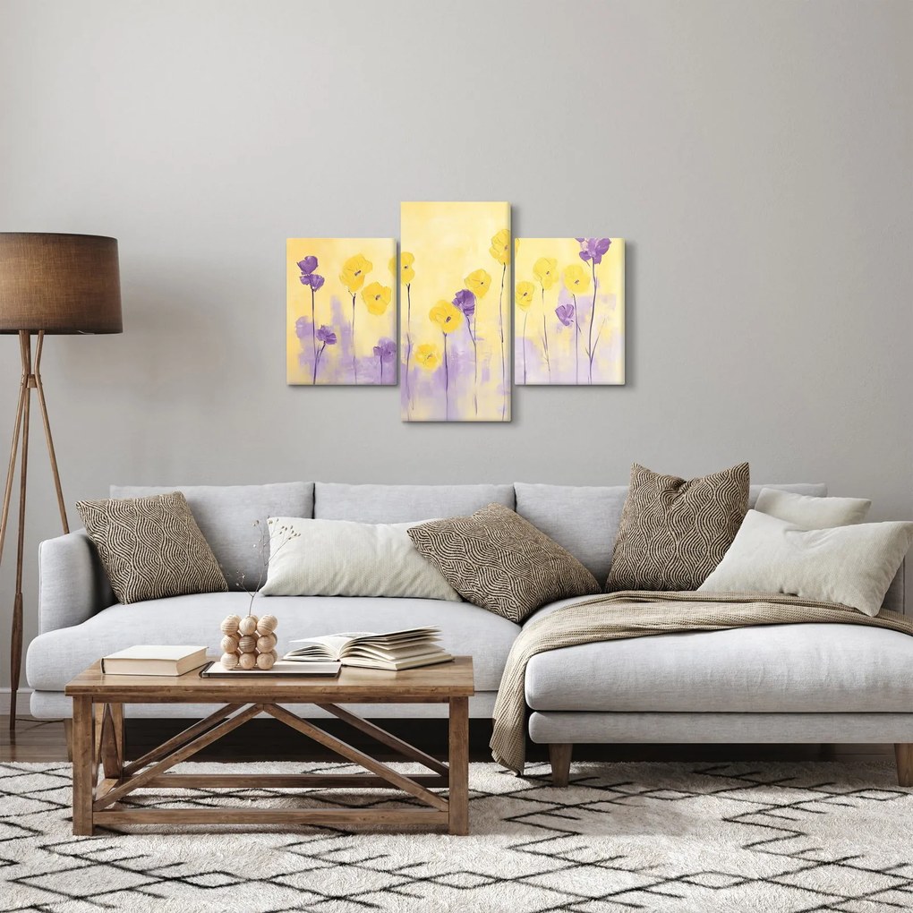 Obraz - Fialové a žlté kvietky (90x60 cm)