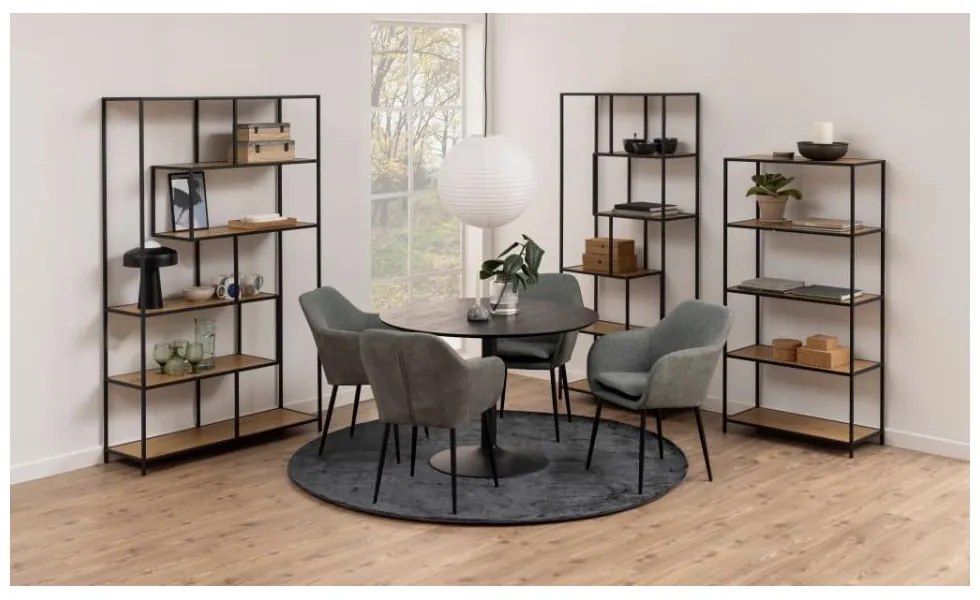 Knižnica v dekore duba v čierno-prírodnej farbe 114x185 cm Seaford – Actona