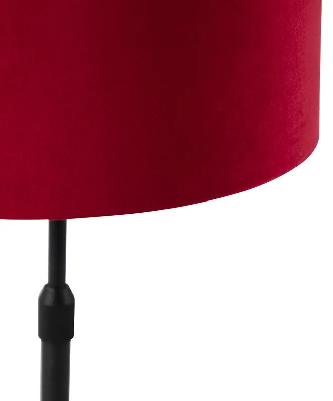 Stolná lampa čierna s červeným zamatovým tienidlom so zlatom 25 cm - Parte