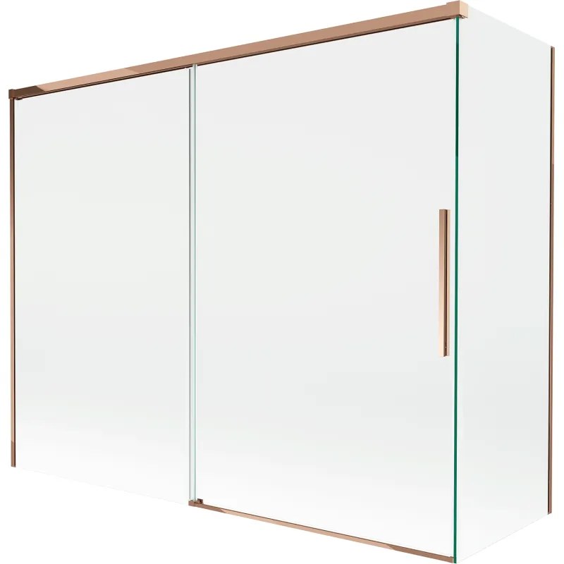 Mexen Rox, 2-krídlová posuvná vaňová zástena 190 + 80 x 150 cm, 8mm číre sklo, ružové zlato profil, 8C9-190-080-60-00