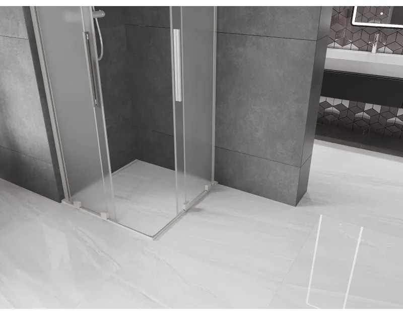 Mexen Velar L Duo, sprchový kút s posuvnými dverami 80 x 80 cm, 8mm sklo námraza, brúsená oceľ, 871-080-080-02-33-97