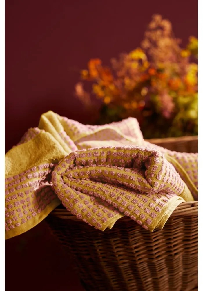 Žltý/ružový froté uterák z Bio bavlny 50x100 cm Check – JUNA