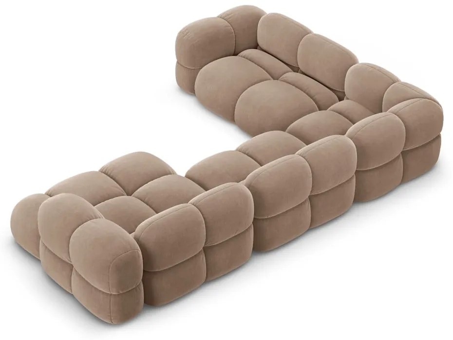 Hnedá zamatová rohová pohovka (ľavý roh/do tvaru "U") Loretto – Cosmopolitan Design