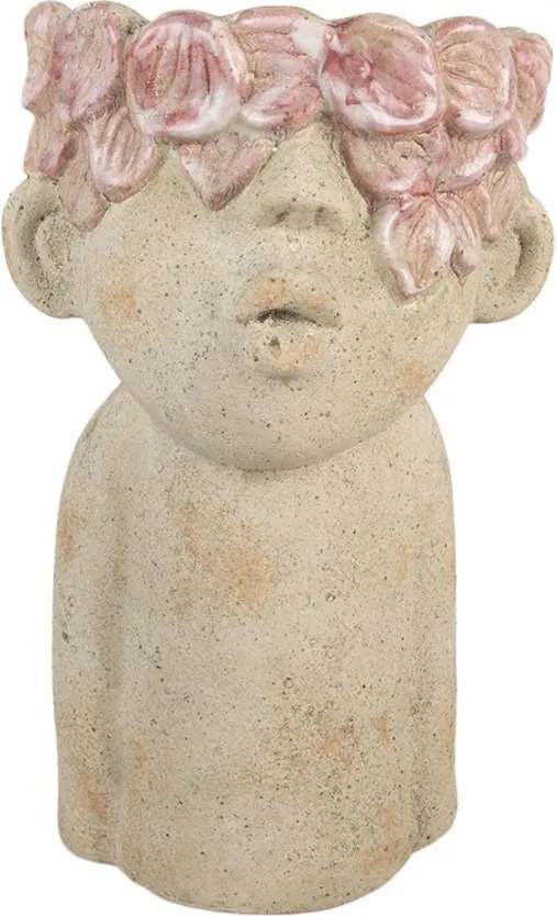 Béžový antik obal na kvetináč hlava ženy s kvetmi Danaé L - 20*19*31 cm