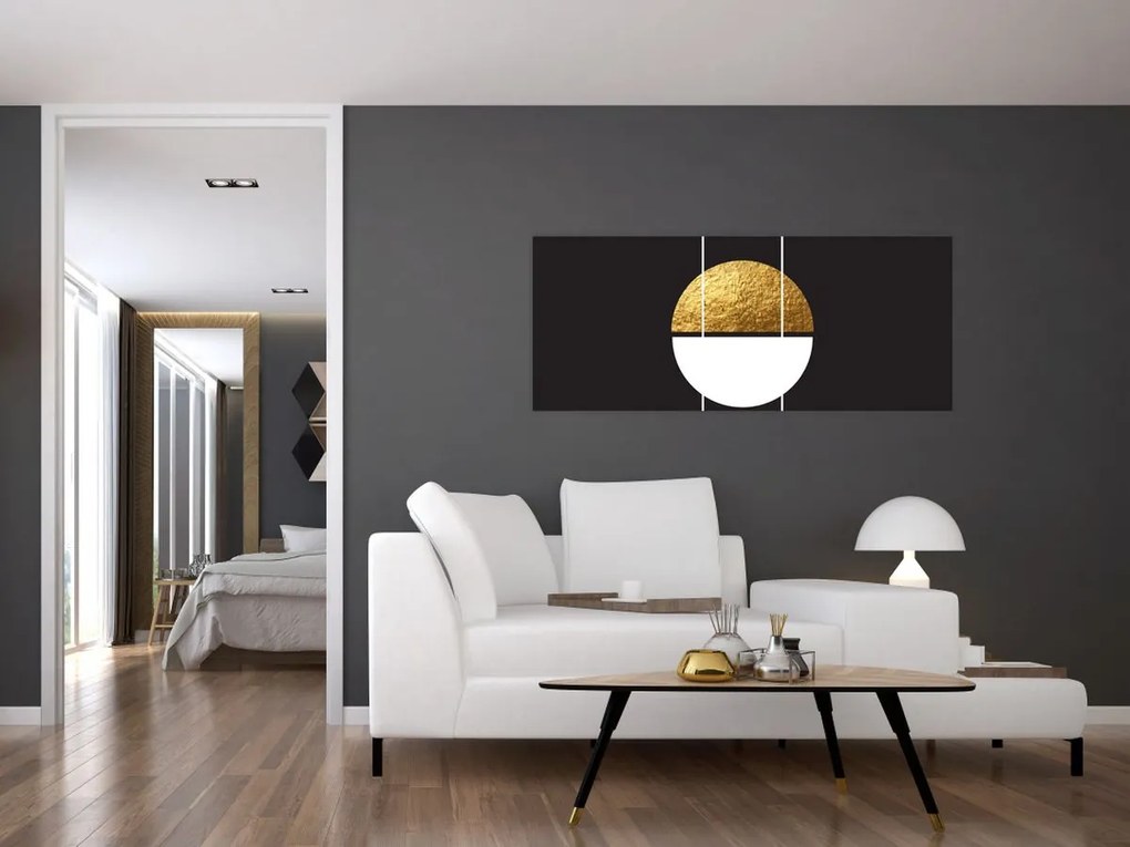Obraz - Abstrakcia zlatá a čierna N⁰1 (120x50 cm)