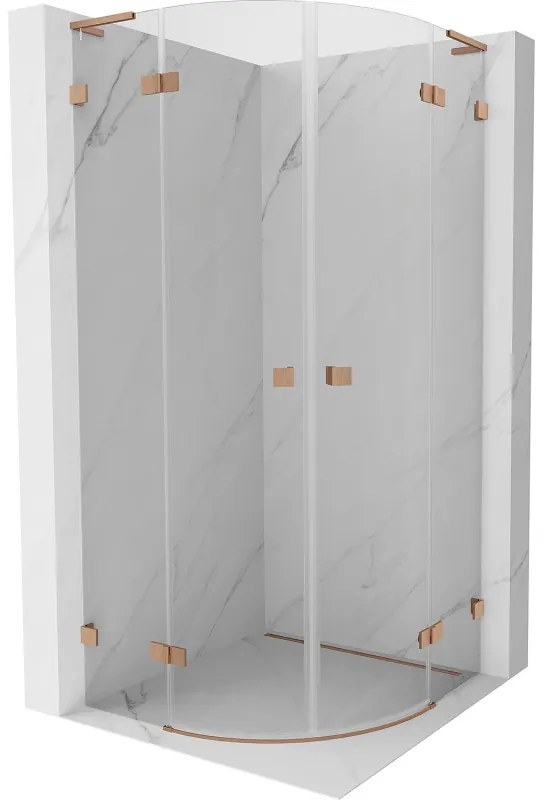 Mexen Lunar, L výklopný polkruhový sprchový kút 100 x 100 cm, 8mm číre sklo, profil medená matná, 833L-100L-100P-65-00