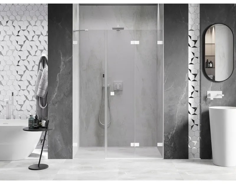 Mexen Lunar-F, pravé sklápacie sprchové dvere 150 cm, 8mm číre sklo, biely profil, 836S-150-050-20-00-P