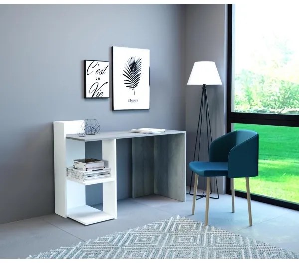 Písací stôl MARLO sivý betón/biela