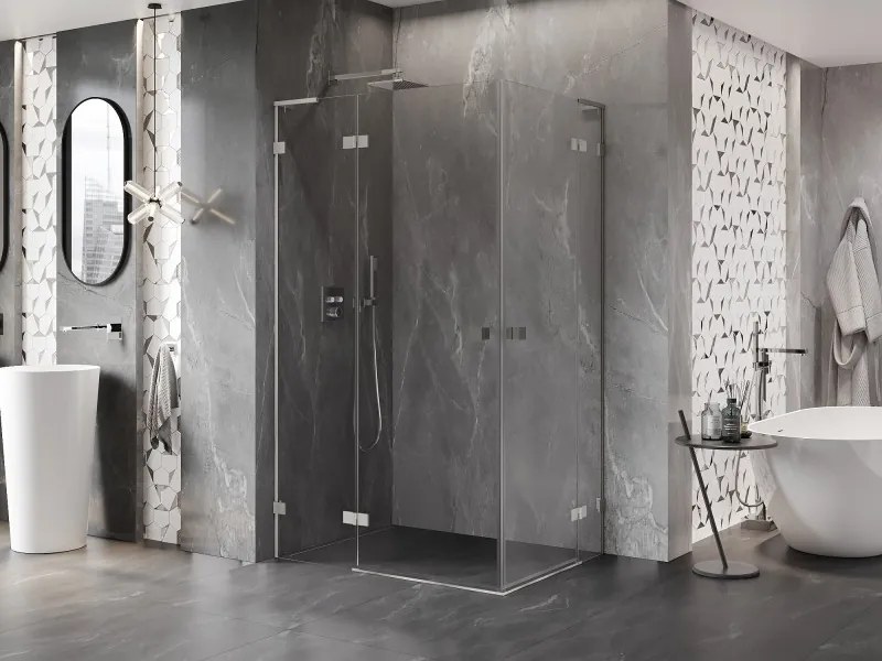 Mexen Lunar, L Duo výklopný sprchový kút 115 x 105 cm, 8mm číre sklo, oceľový profil, 834L-115L-105P-97-00