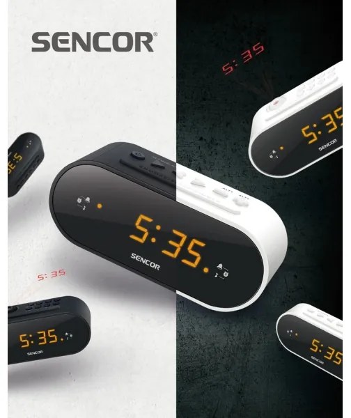 Sencor - Rádiobudík s LED displejom a projektorom 5W/230V 1xCR2032 čierna