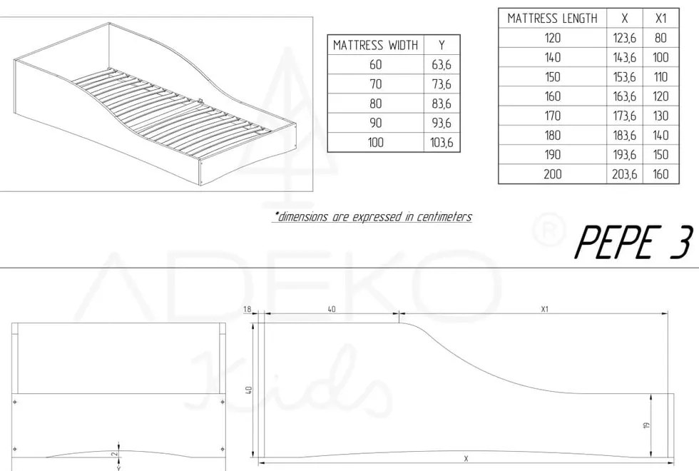 Detská posteľ z borovicového dreva Adeko Pepe Colm, 90 x 160 cm