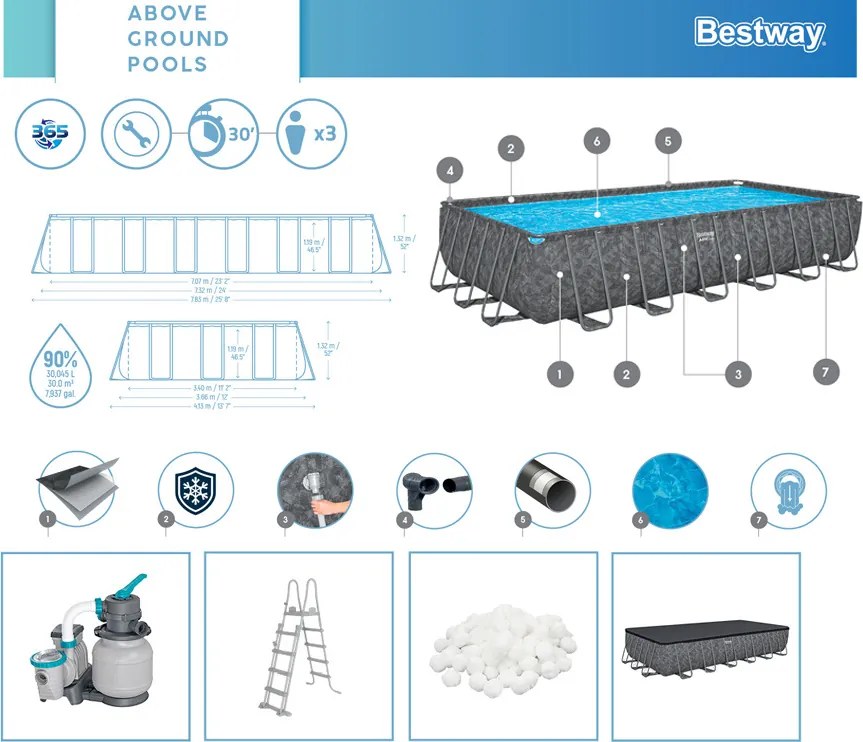 Bazén Frame Pool ALL YEAR APX 365 732x366 cm Pump Redder Bestway 561KG