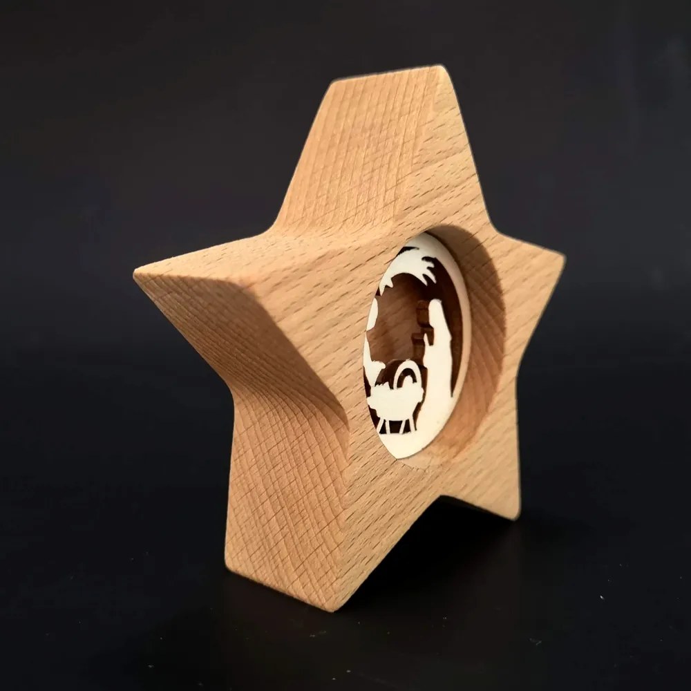 AMADEA Drevená hviezda s vkladom - betlehem, masívne drevo, 10x10x3 cm
