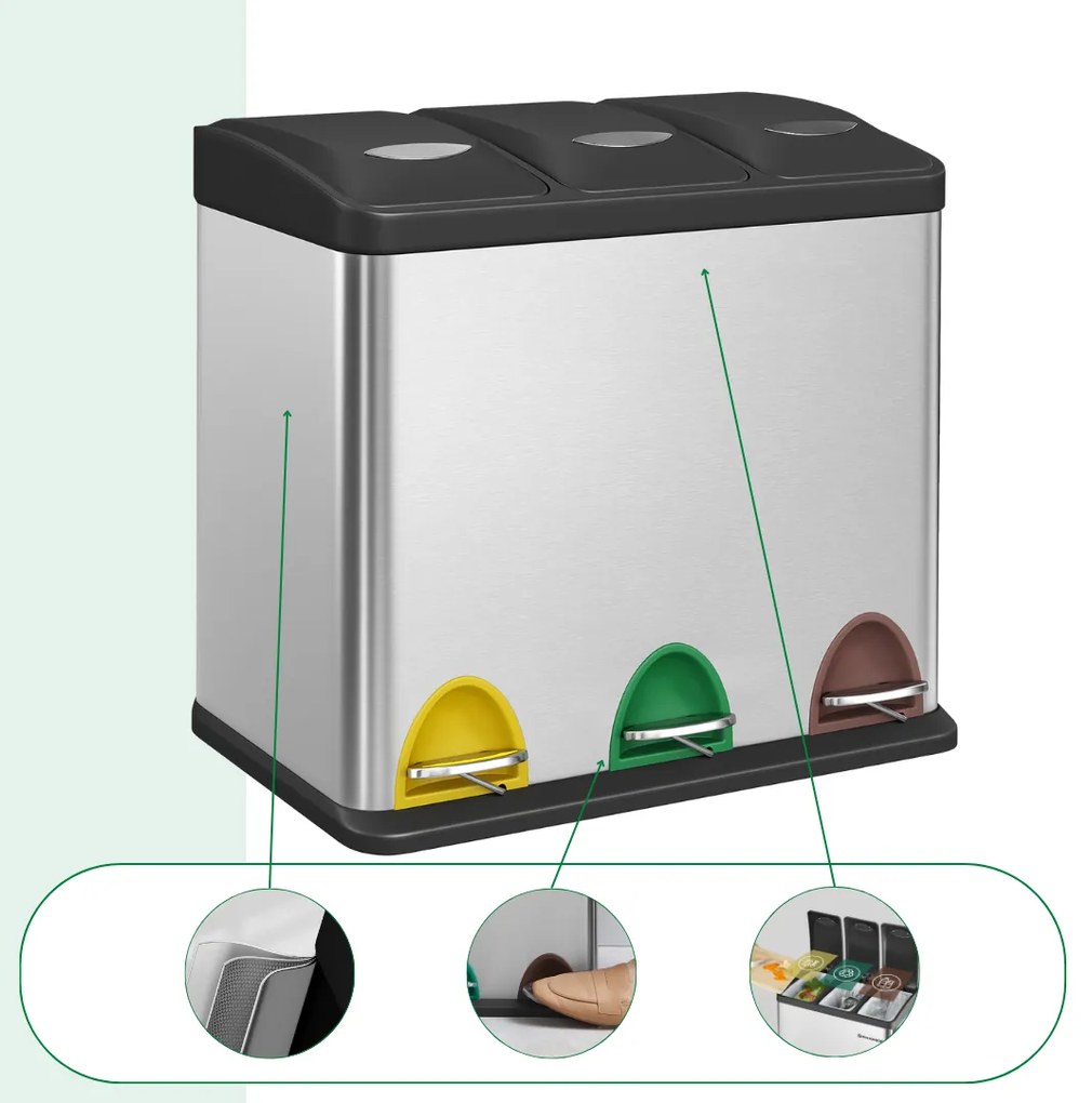 Kôš na separovanie odpadu SORT 24l (3x8l), strieborná Jurhan