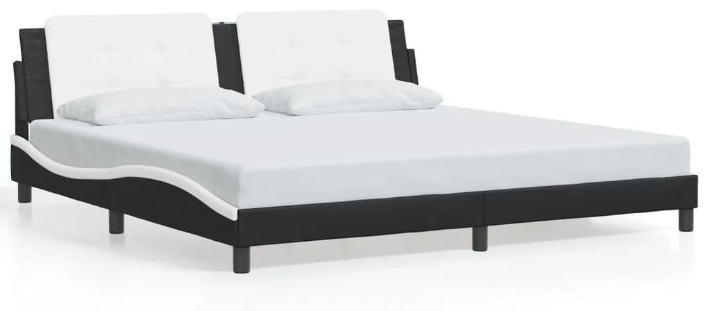Rám postele s LED svetlami čierny a biely 200x200 cm umelá koža 3214136
