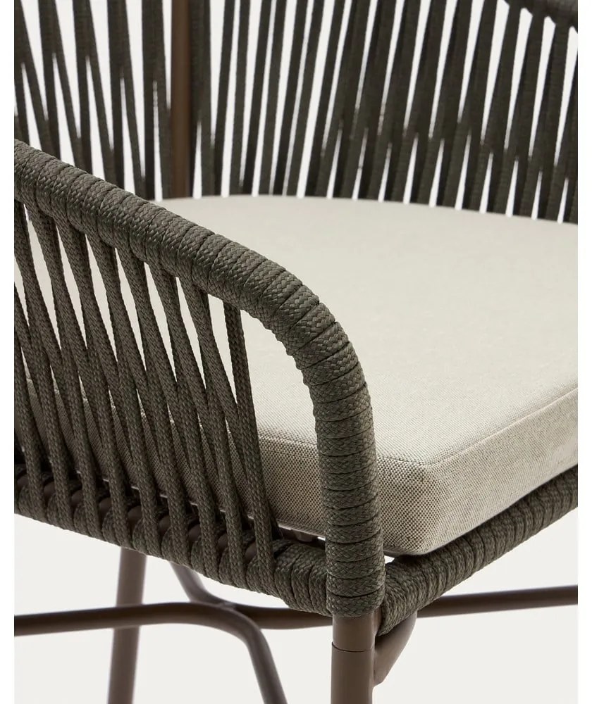 Zelená kovová/polstrovaná záhradná barová stolička Yanet – Kave Home