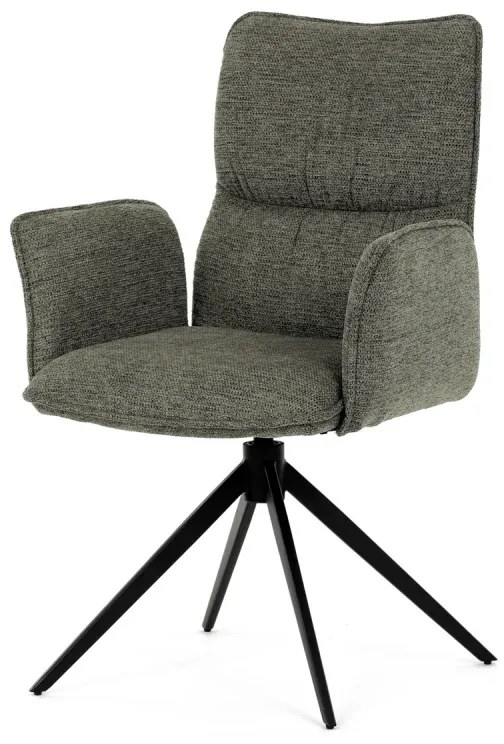 Židle jídelní, zelená látka, 360° vratný mechanismus, černý kov