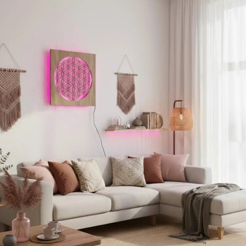 Drevená mandala Kvet života s LED podsvietením obraz na stenu  | SENTOP LED0198